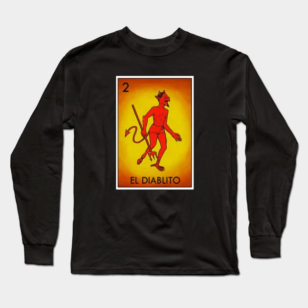 Loteria El Diabo Mexican Icon Long Sleeve T-Shirt by Cabezon